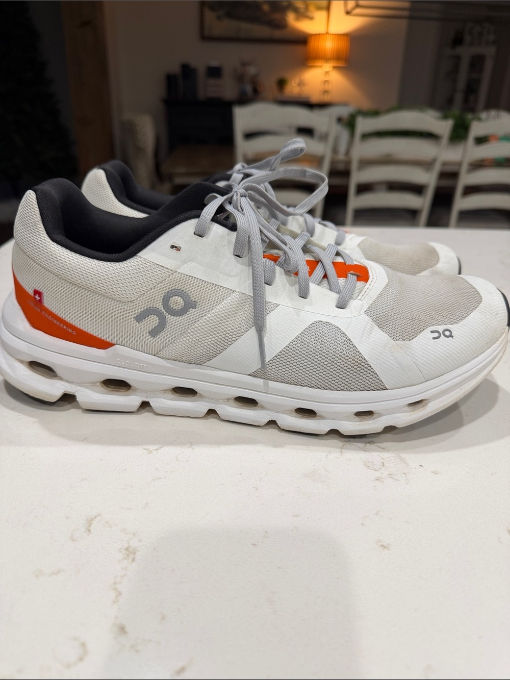 On Cloud Cloudrunner Running Men's White and Orange Cloud-Athletic Shoes
